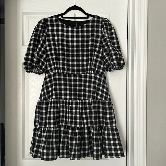 petite Aqua Womens Plaid Short Mini Dress, Black/White